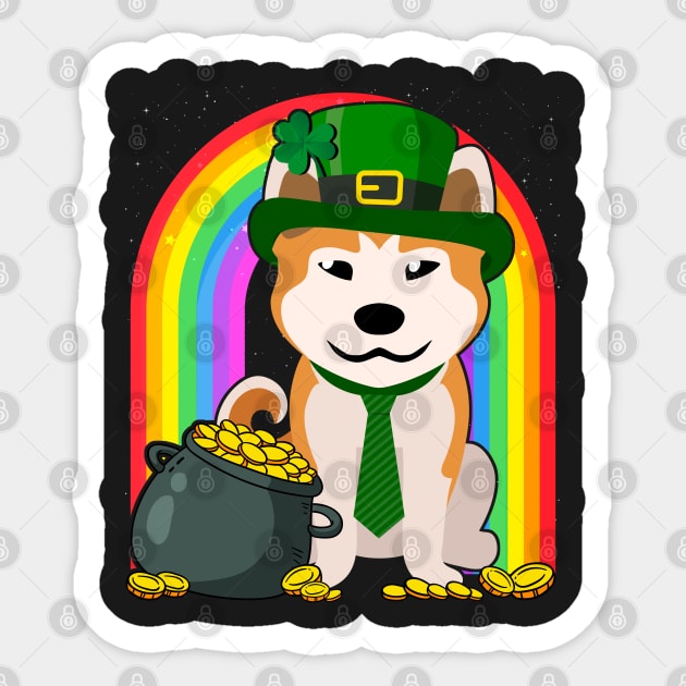 Akita Rainbow Irish Clover St Patrick Day Dog Gift print Sticker by theodoros20